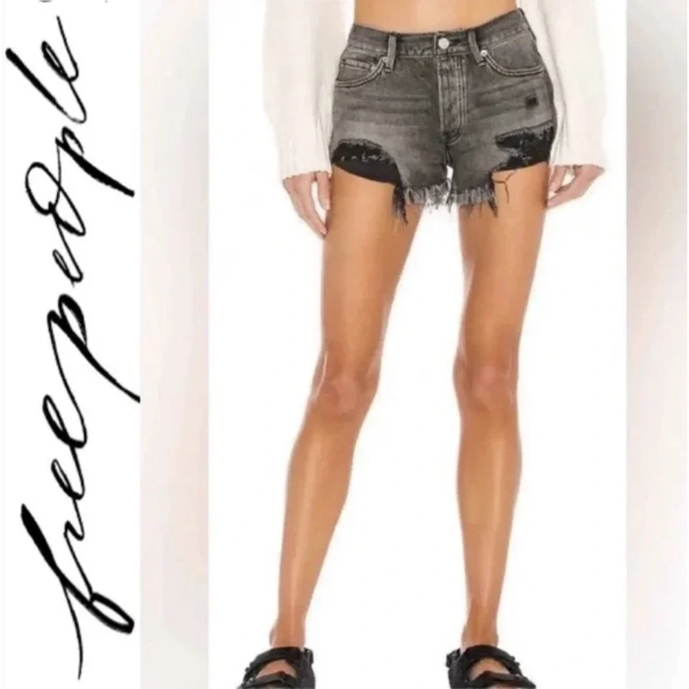 WE THE FREE Good Vibration Cut-Off Jean Shorts Gray Distressed